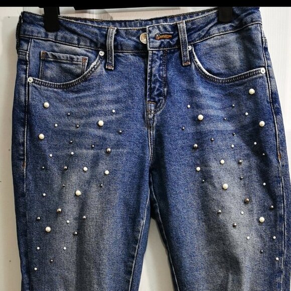 Mavi Women’s Tess Denim Skinny Distressed Jean With Faux Pearl Accent SZ:27 - Picture 8 of 12